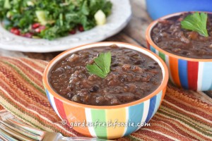 Bowls of Caribbean Black Bean Soup and Massaged Kale Salad